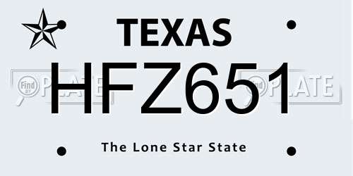 HFZ651 Texas License Plate