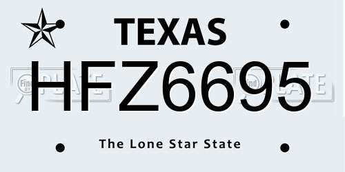 HFZ6695 Texas License Plate
