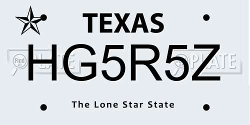 HG5R5Z Texas License Plate