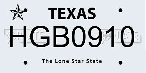 HGB0910 Texas License Plate