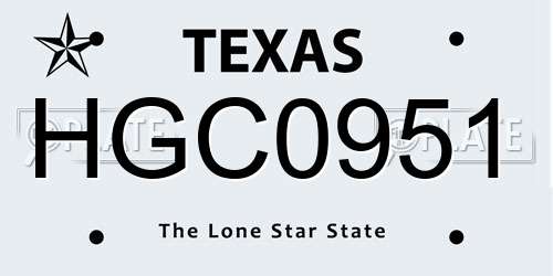 HGC0951 Texas License Plate