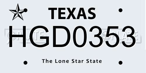 HGD0353 Texas License Plate