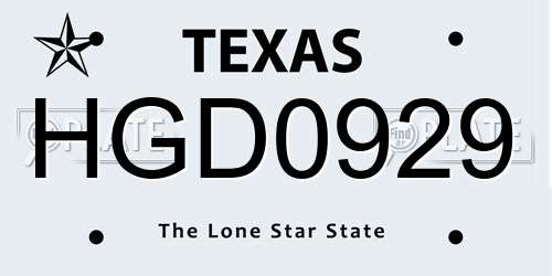 HGD0929 Texas License Plate