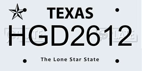 HGD2612 Texas License Plate