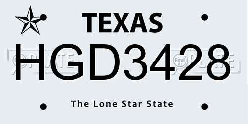HGD3428 Texas License Plate
