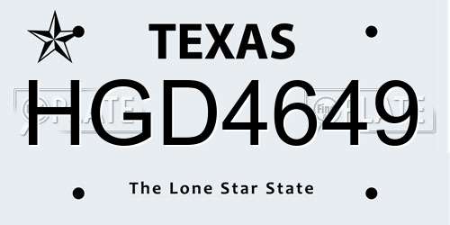 HGD4649 Texas License Plate