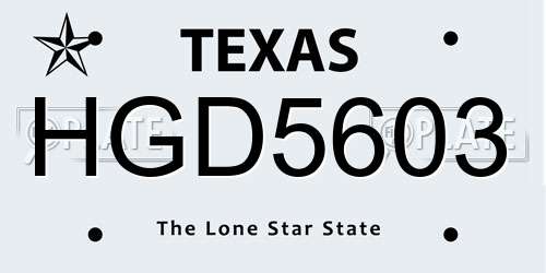 HGD5603 Texas License Plate