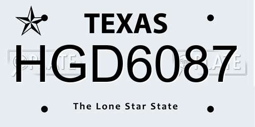 HGD6087 Texas License Plate