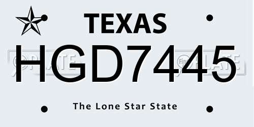 HGD7445 Texas License Plate