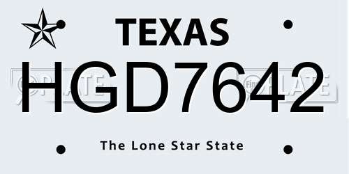 HGD7642 Texas License Plate