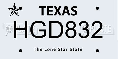 HGD832 Texas License Plate