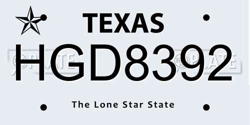 HGD8392 Texas License Plate