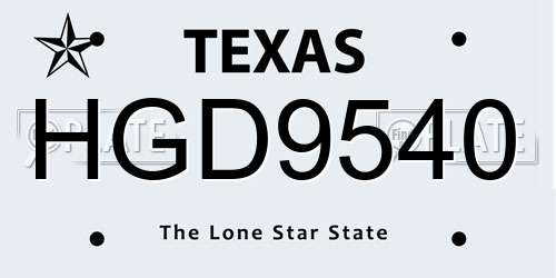 HGD9540 Texas License Plate