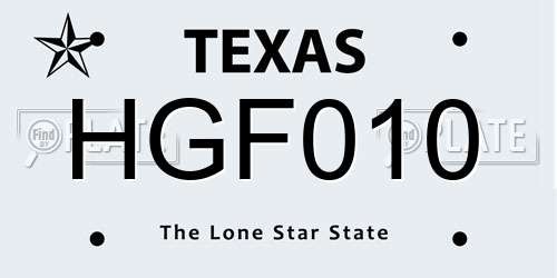 HGF010 Texas License Plate