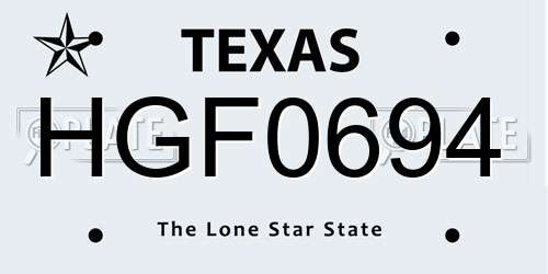 HGF0694 Texas License Plate