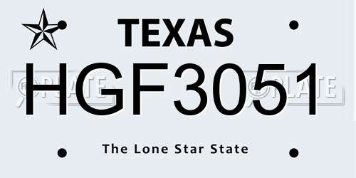HGF3051 Texas License Plate
