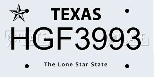 HGF3993 Texas License Plate
