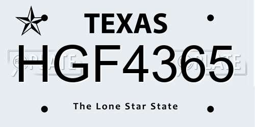 HGF4365 Texas License Plate