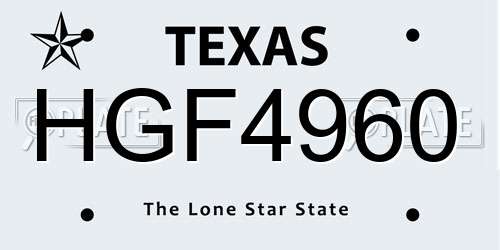 HGF4960 Texas License Plate
