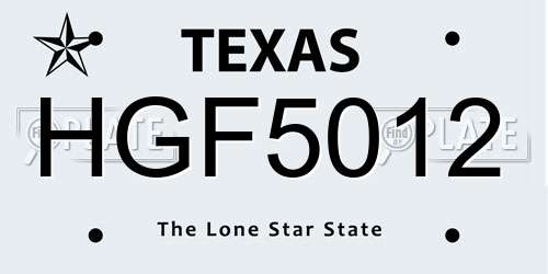 HGF5012 Texas License Plate