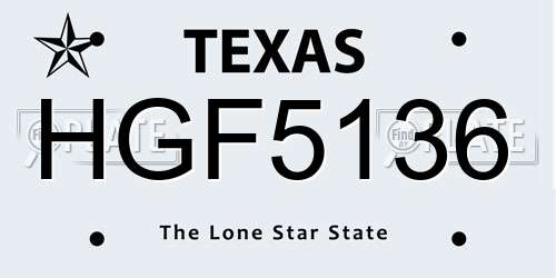 HGF5136 Texas License Plate