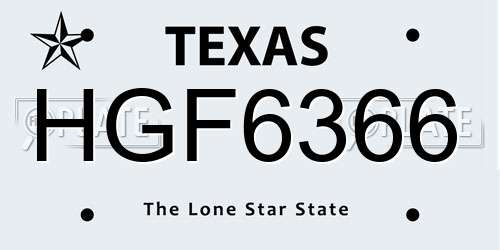 HGF6366 Texas License Plate