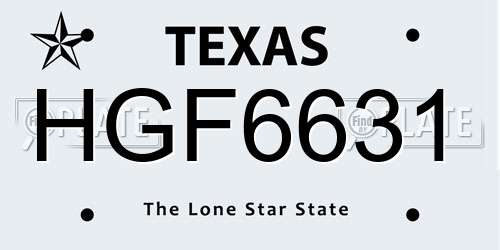 HGF6631 Texas License Plate