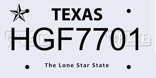 HGF7701 Texas License Plate