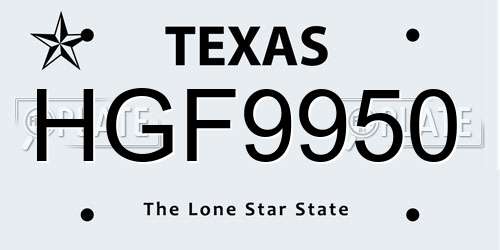HGF9950 Texas License Plate