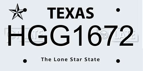 HGG1672 Texas License Plate