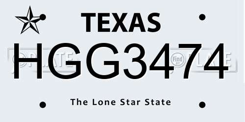 HGG3474 Texas License Plate