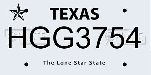 HGG3754 Texas License Plate