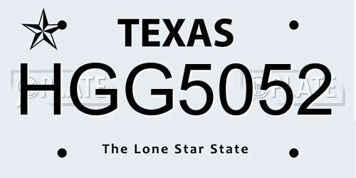 HGG5052 Texas License Plate