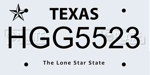 HGG5523 Texas License Plate