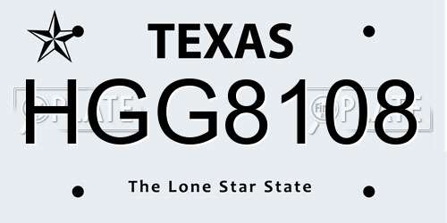 HGG8108 Texas License Plate