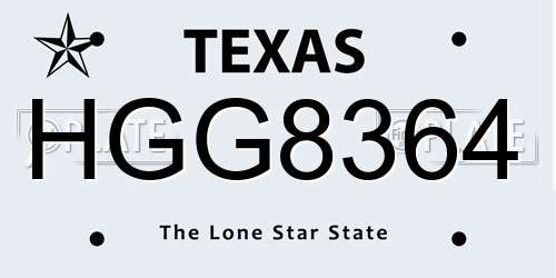 HGG8364 Texas License Plate