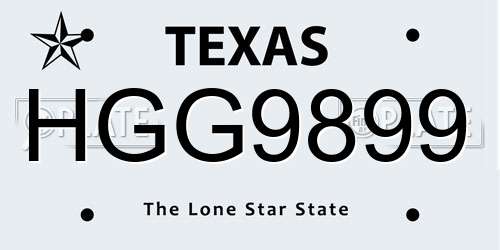 HGG9899 Texas License Plate