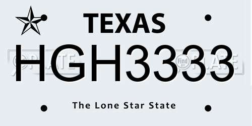 HGH3333 Texas License Plate