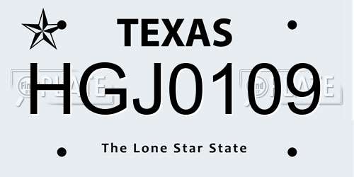 HGJ0109 Texas License Plate