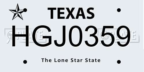 HGJ0359 Texas License Plate