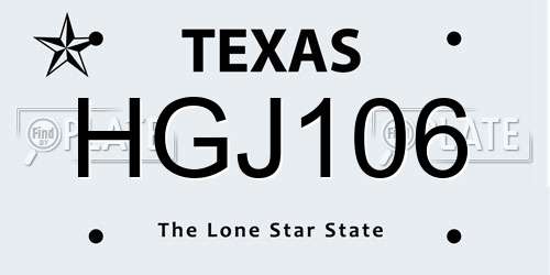 HGJ106 Texas License Plate