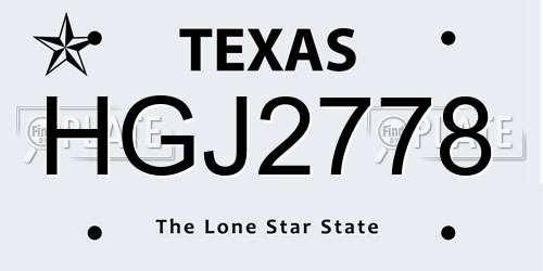 HGJ2778 Texas License Plate