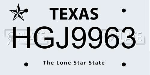 HGJ9963 Texas License Plate