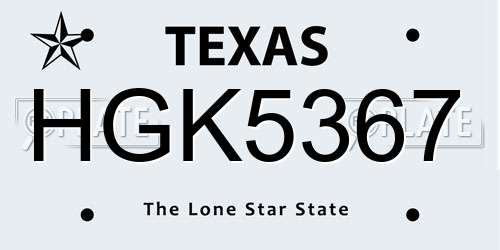 HGK5367 Texas License Plate