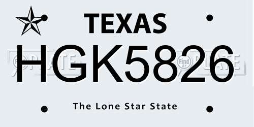 HGK5826 Texas License Plate