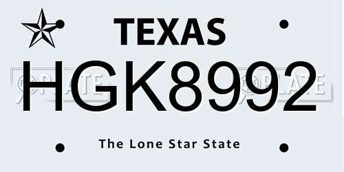 HGK8992 Texas License Plate