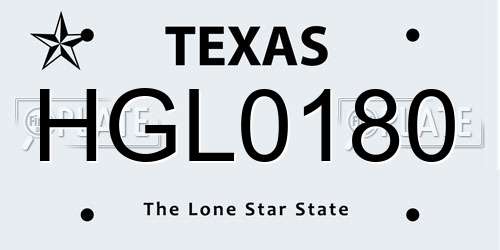 HGL0180 Texas License Plate