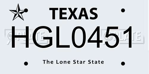 HGL0451 Texas License Plate