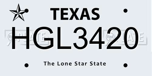 HGL3420 Texas License Plate