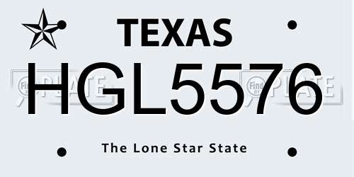 HGL5576 Texas License Plate